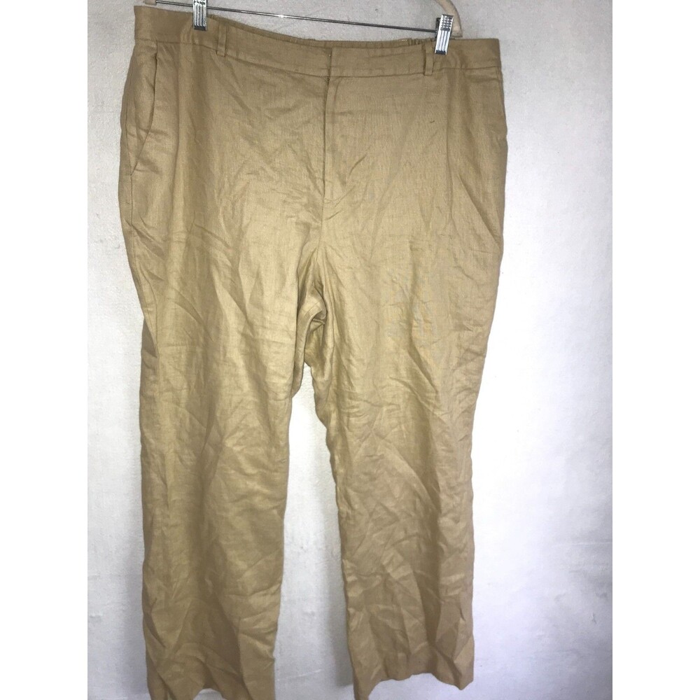 Lauren by RALPH LAUREN Khaki Tan Linen Zip Wide Leg Pants 20W (40 x 30)